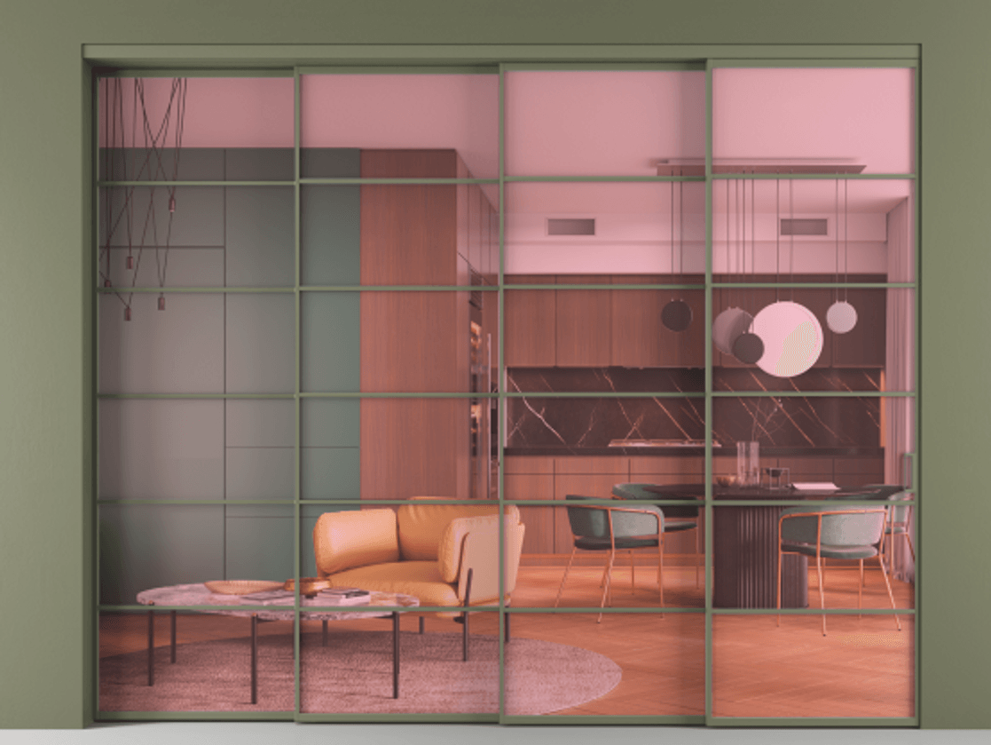 Перегородка Formato внутри проёма 4 створки с синхронным механизмом АЛПР 040.04 Алюминий оливковый тёмный Прозрачное розовое стекло, триплекс. Цена 3049400 ₸ 1. Полотно 4 шт. (800/2100 мм)
2. Комплект установки раздвижной системы
3. Базовый комплект фурнитуры
4. Комплект фурнитуры телескопик синхро-3
5. Ручка RONDO
. Фабрика дверей Волховец 8 (800) 551 43 19 Перегородка Formato внутри проёма 4 створки с синхронным механизмом АЛПР 040.04 Алюминий оливковый тёмный Прозрачное розовое стекло, триплекс Цена 3049400 ₸ | Volhovec