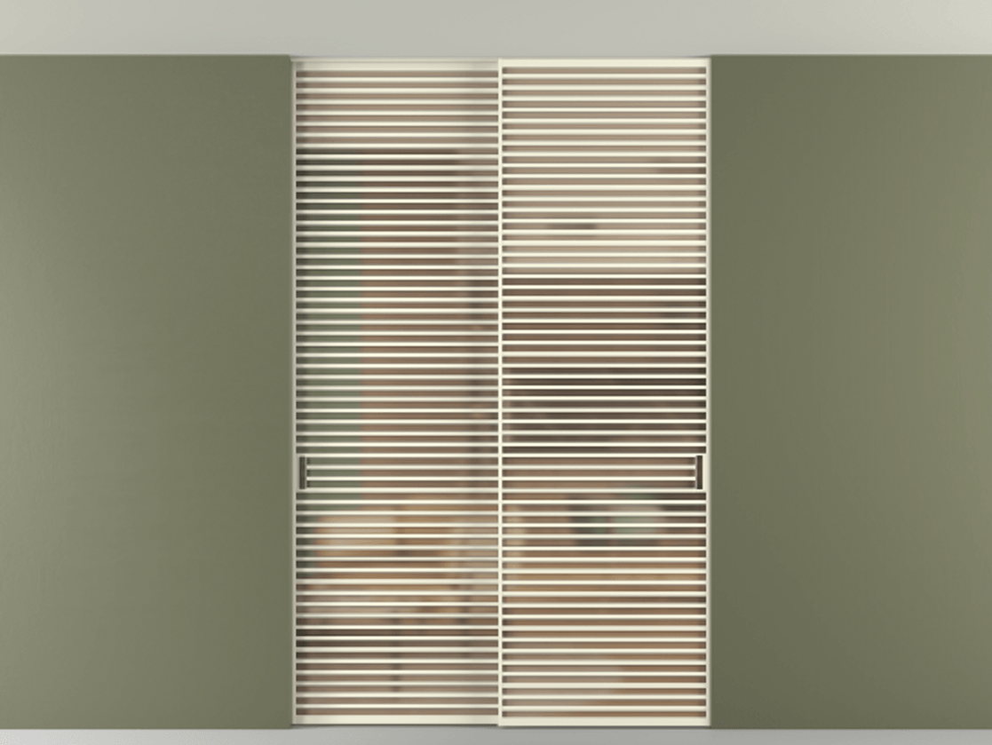 Перегородка Формато внутри проёма скрытое крепление в потолок 2 створки АЛПР 040.07 Алюминий молочно-белый Сатинированное оранжевое стекло, триплекс Цена 3098957 ₸ | Volhovec