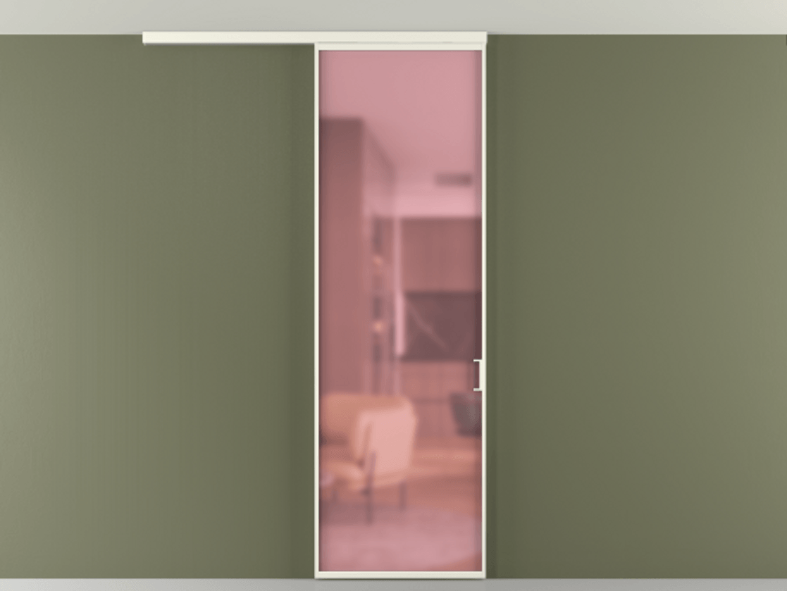 Перегородка Формато вдоль стены на потолок 1 створка АЛПР 040.01 Алюминий жемчужный Сатинированное розовое стекло, триплекс Цена 698563 ₸ | Volhovec