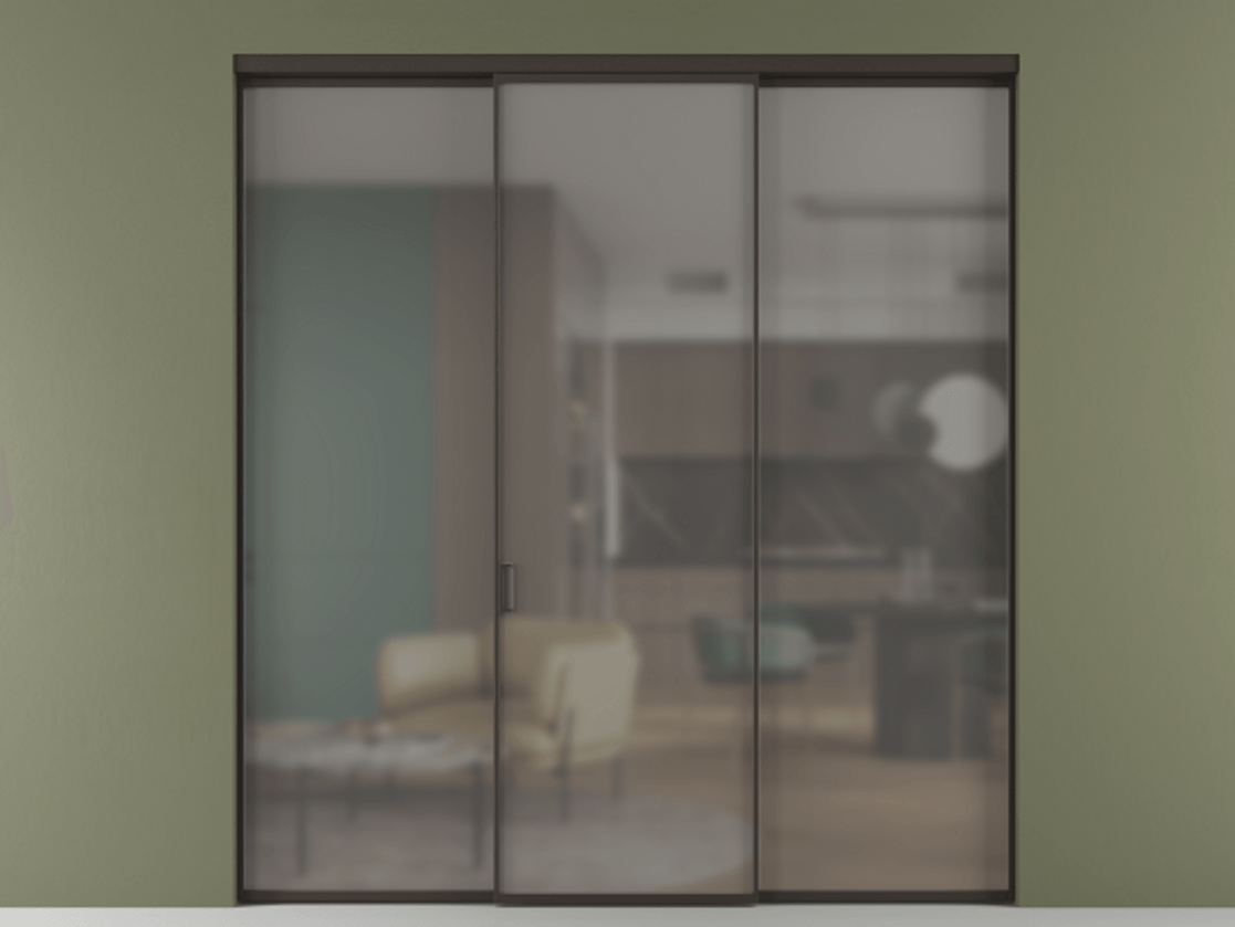 Перегородка Formato внутри проёма 3 створки АЛПР 040.01 Алюминий антрацит Сатинированное серое стекло, триплекс Цена 1470020 ₸ | Volhovec