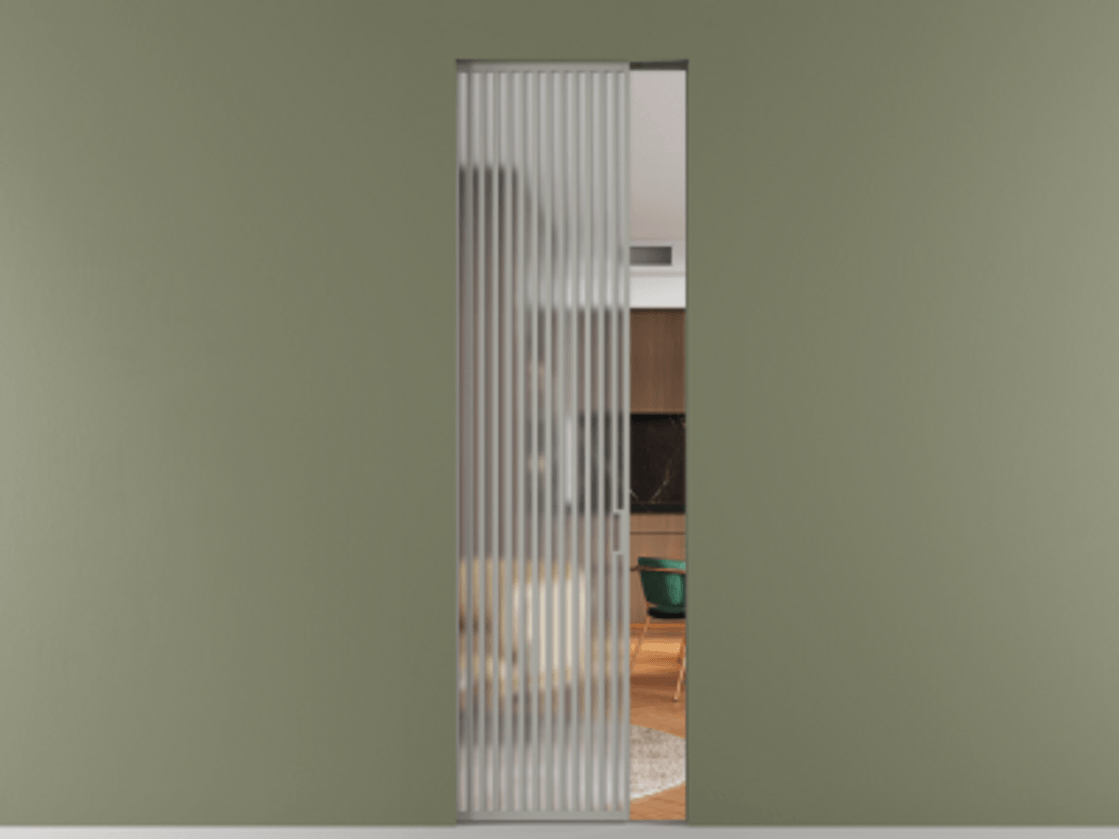 Перегородка Формато скрытый пенал 1 створка АЛПР 040.06 Алюминий нейтральный серый Сатинированное стекло "Мателюкс Кристал Вижн", калёное, матовое, каленое 6 мм Цена 1815761 ₸ | Volhovec