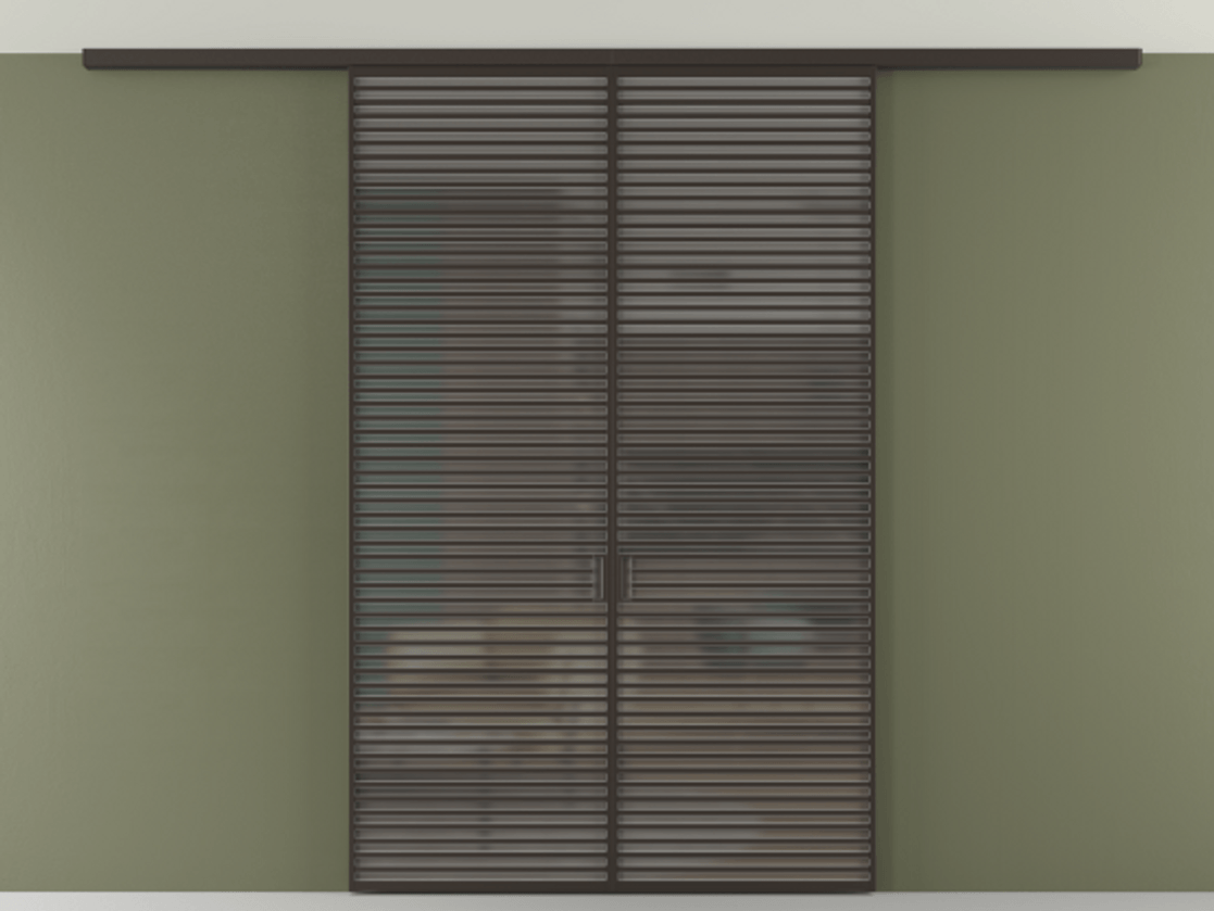 Перегородка Формато вдоль стены на потолок 2 створки АЛПР 040.07 Алюминий антрацит Сатинированное серое стекло, триплекс Цена 2777211 ₸ | Volhovec