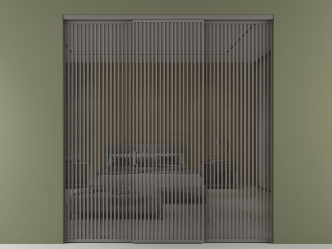 Перегородка Формато внутри проёма 3 створки АЛПР 040.06 Алюминий классический серый Рефлективное серое стекло "Стопсол", калёное Цена 4623696 ₸ | Volhovec