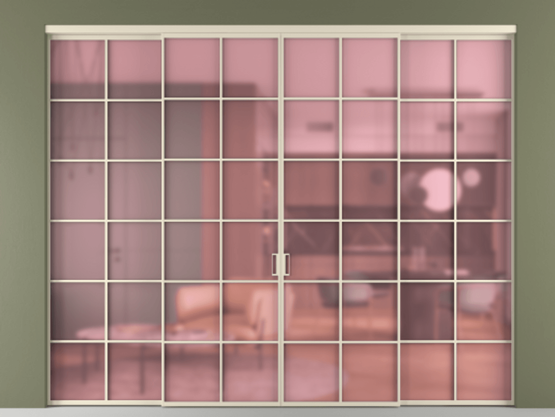 Перегородка Formato внутри проёма 4 створки АЛПР 040.05 Алюминий бежево-серый Сатинированное розовое стекло, триплекс Цена 2259400 ₸  | Volhovec