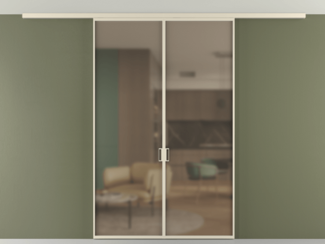 Перегородка Формато вдоль стены на потолок 2 створки АЛПР 040.01 Алюминий бежево-серый Сатинированное бронзовое стекло, триплекс Цена 1633262 ₸ | Volhovec