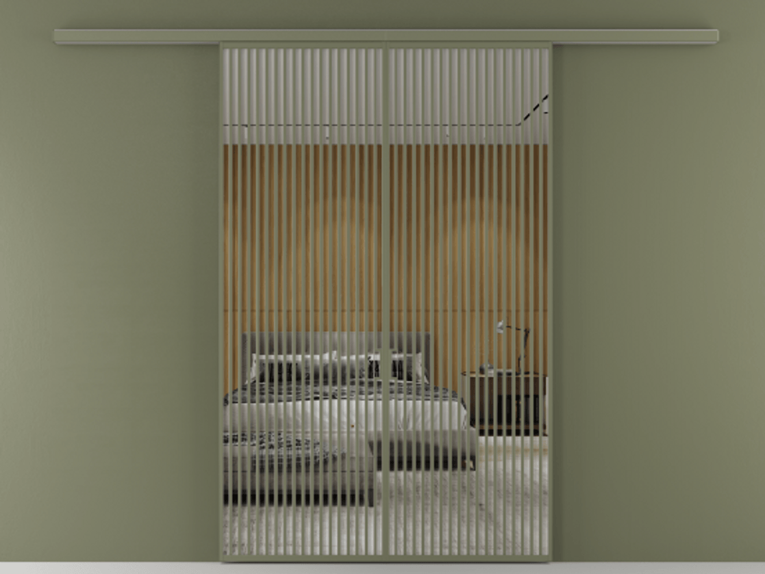 Перегородка Формато вдоль стены 2 створки АЛПР 040.06 Алюминий оливковый тёмный Двустороннее зеркало, триплекс , триплекс 6 мм Цена 2588922 ₸ | Volhovec