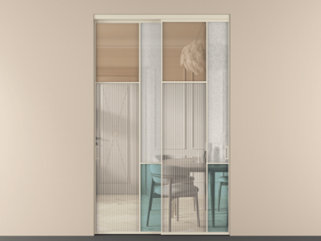 Перегородка Mosaic внутри проёма двустворчатая АЛПР 041.10 Алюминий бежево-серый Комбинация стекол Группы 1 и Группы 3 Цена 3158400 ₸ | Volhovec