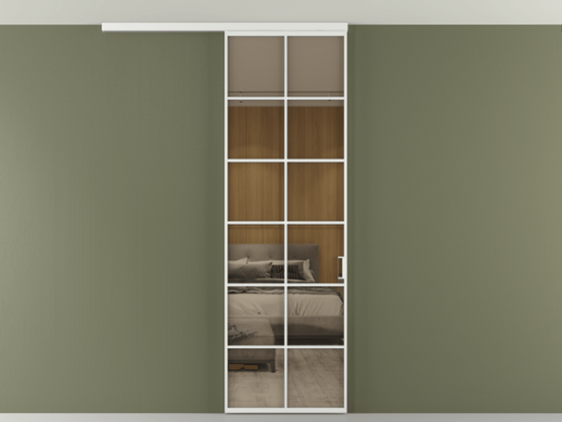 Перегородка Формато вдоль стены на потолок 1 створка АЛПР 040.05 Алюминий белоснежный Рефлективное бронзовое стекло "Стопсол", калёное Цена 863745 ₸ | Volhovec