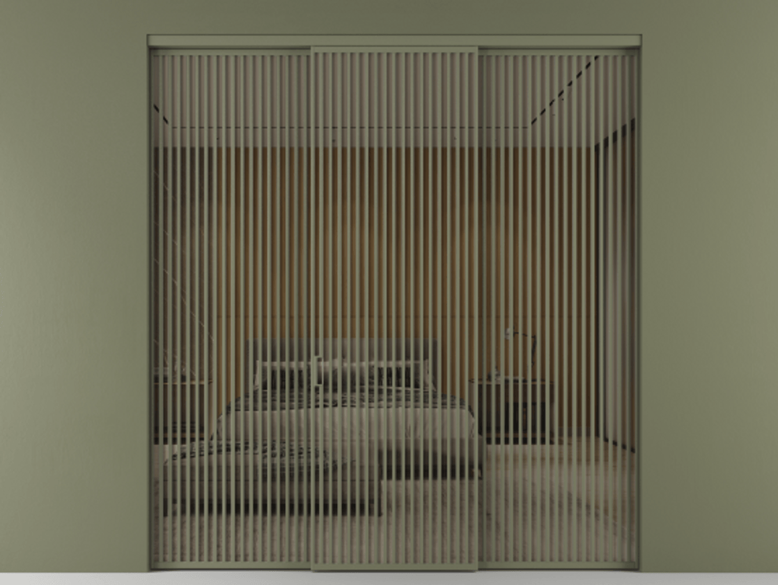 Перегородка Формато внутри проёма 3 створки АЛПР 040.06 Алюминий оливковый тёмный Рефлективное бронзовое стекло "Стопсол", калёное Цена 4623696 ₸ | Volhovec