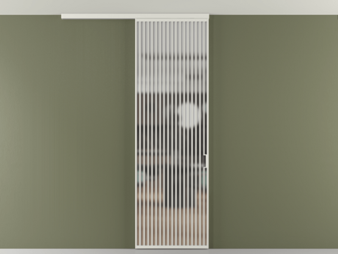 Перегородка Формато вдоль стены на потолок 1 створка АЛПР 040.06 Алюминий серый Сатинированное стекло "Мателюкс Кристал Вижн", калёное, матовое, каленое 6 мм Цена 1463828 ₸ | Volhovec