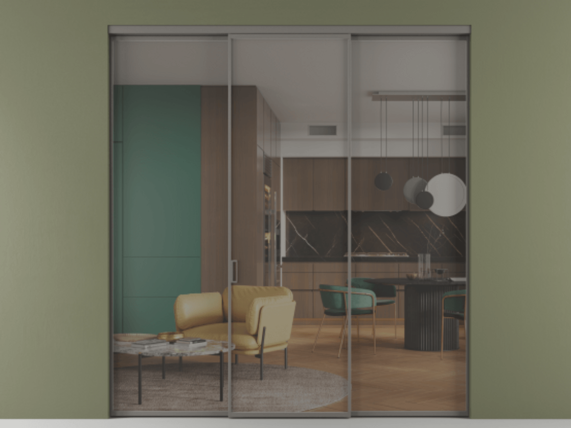 Перегородка Formato внутри проёма 3 створки АЛПР 040.01 Алюминий классический серый Прозрачное серое стекло, триплекс Цена 1470020 ₸ | Volhovec