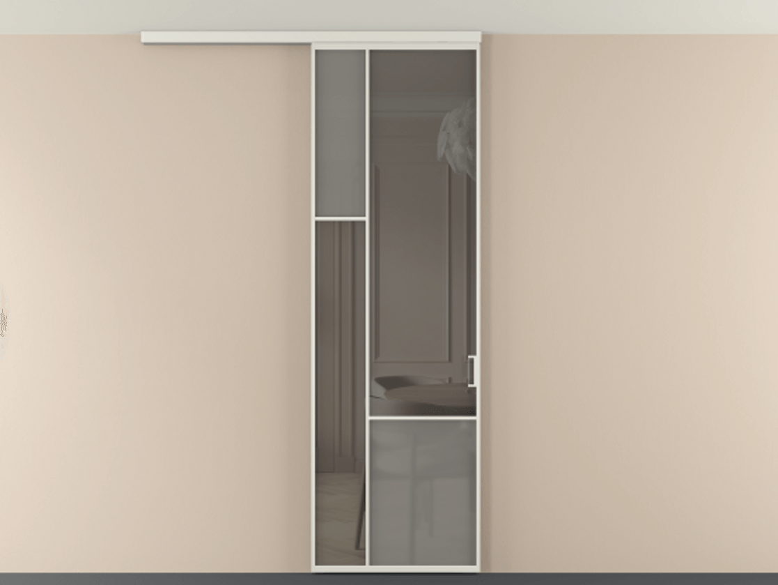 Перегородка Мозаик вдоль стены на потолок 1 створка АЛПР 041.13 Алюминий серый Сатинированное серое стекло, триплекс, 6 мм + Прозрачное серое стекло, триплекс Цена 1020902 ₸ | Volhovec