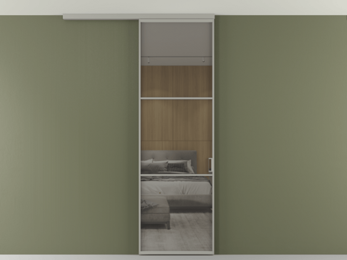 Перегородка Formato вдоль стены на потолок 1 створка АЛПР 040.03 Алюминий нейтральный серый Рефлективное серое стекло "Стопсол", калёное Цена 948856 ₸ | Volhovec