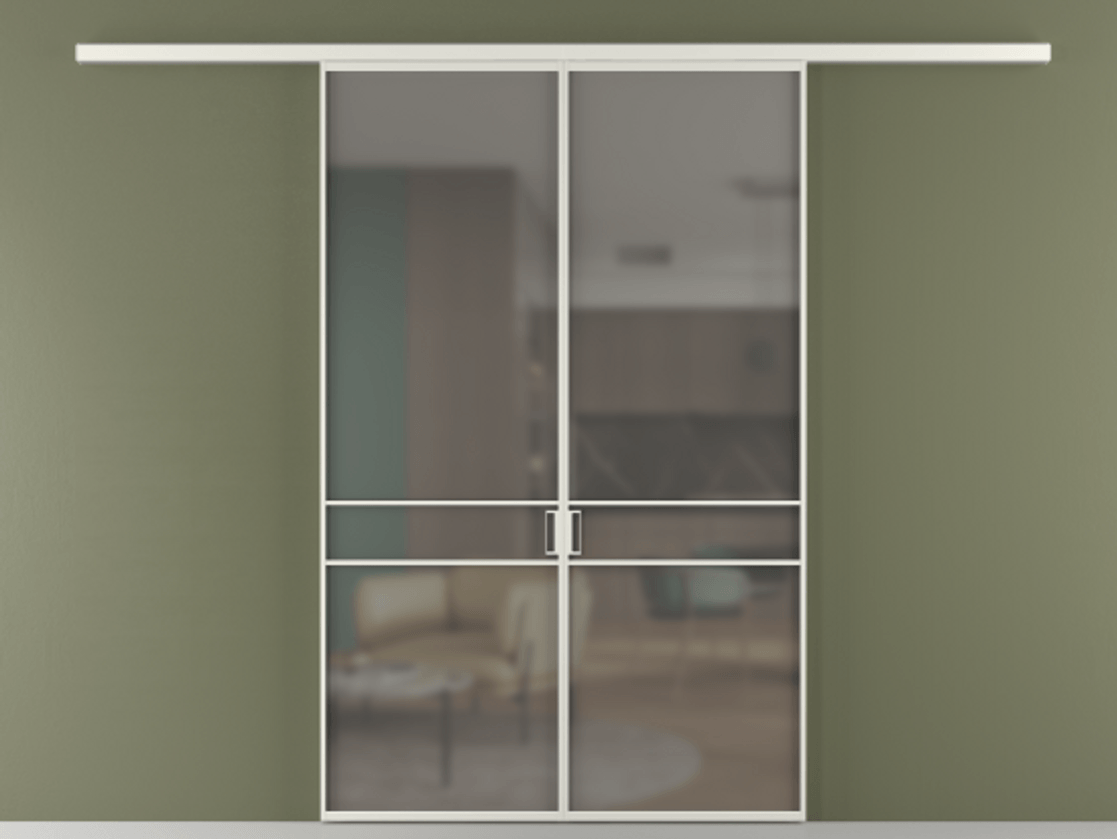 Перегородка Formato вдоль стены 2 створки АЛПР 040.02 Алюминий серый Сатинированное серое стекло, триплекс Цена 1266470 ₸ | Volhovec