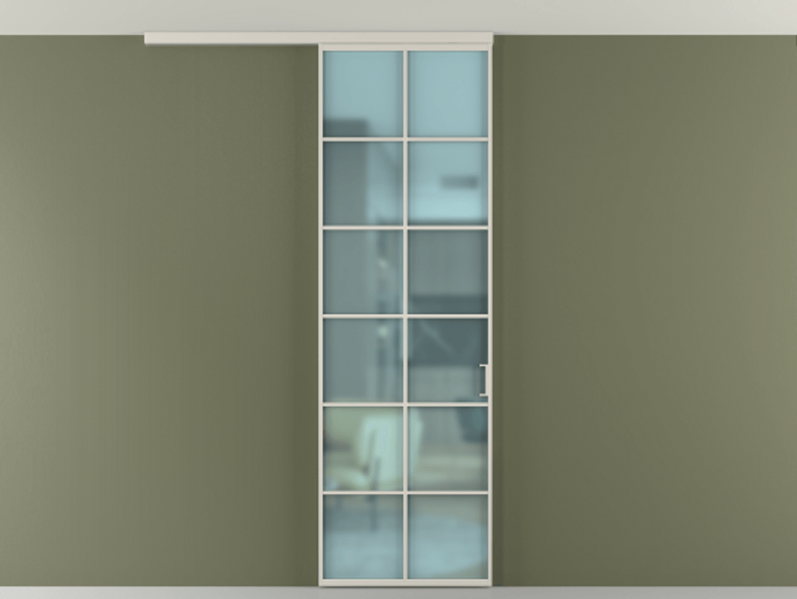 Перегородка Formato вдоль стены на потолок 1 створка АЛПР 040.05 Алюминий облачно-серый Сатинированное голубое стекло, триплекс Цена 673000 ₸ | Volhovec