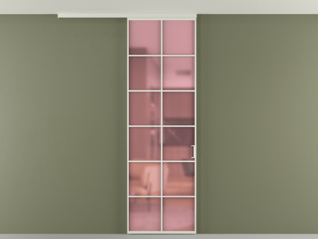 Перегородка Формато вдоль стены на потолок 1 створка АЛПР 040.05 Алюминий Белый Сатинированное розовое стекло, триплекс Цена 750651 ₸ | Volhovec