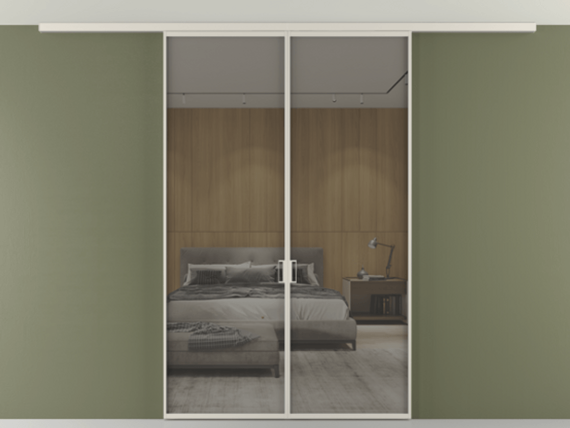 Перегородка Формато вдоль стены на потолок 2 створки АЛПР 040.01 Алюминий облачно-серый Рефлективное серое стекло "Стопсол", калёное Цена 1754222 ₸ | Volhovec