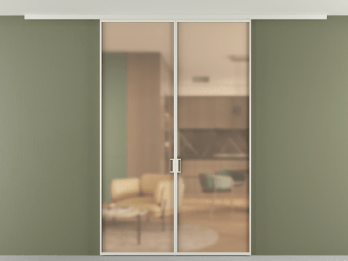 Перегородка Формато вдоль стены на потолок 2 створки АЛПР 040.01 Алюминий Белый Сатинированное оранжевое стекло, триплекс Цена 1292722 ₸ | Volhovec