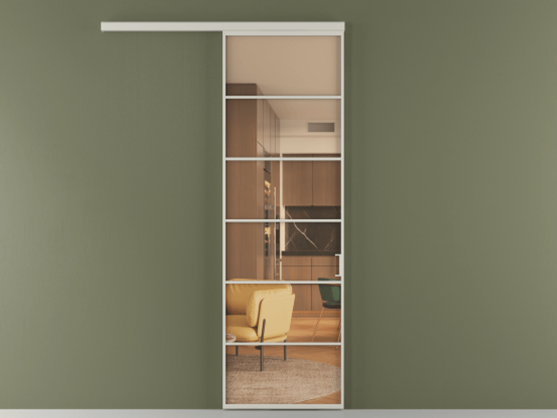 Перегородка Формато вдоль стены 1 створка АЛПР 040.04 Алюминий тёплый серый Прозрачное оранжевое стекло, триплекс Цена 849139 ₸  | Volhovec