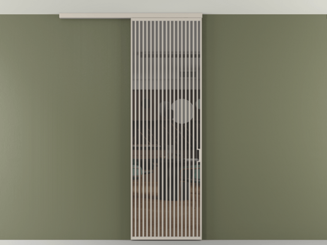 Перегородка Формато вдоль стены на потолок 1 створка АЛПР 040.06 Алюминий светло-бежевый Прозрачное серое стекло, триплекс Цена 1415444 ₸ | Volhovec