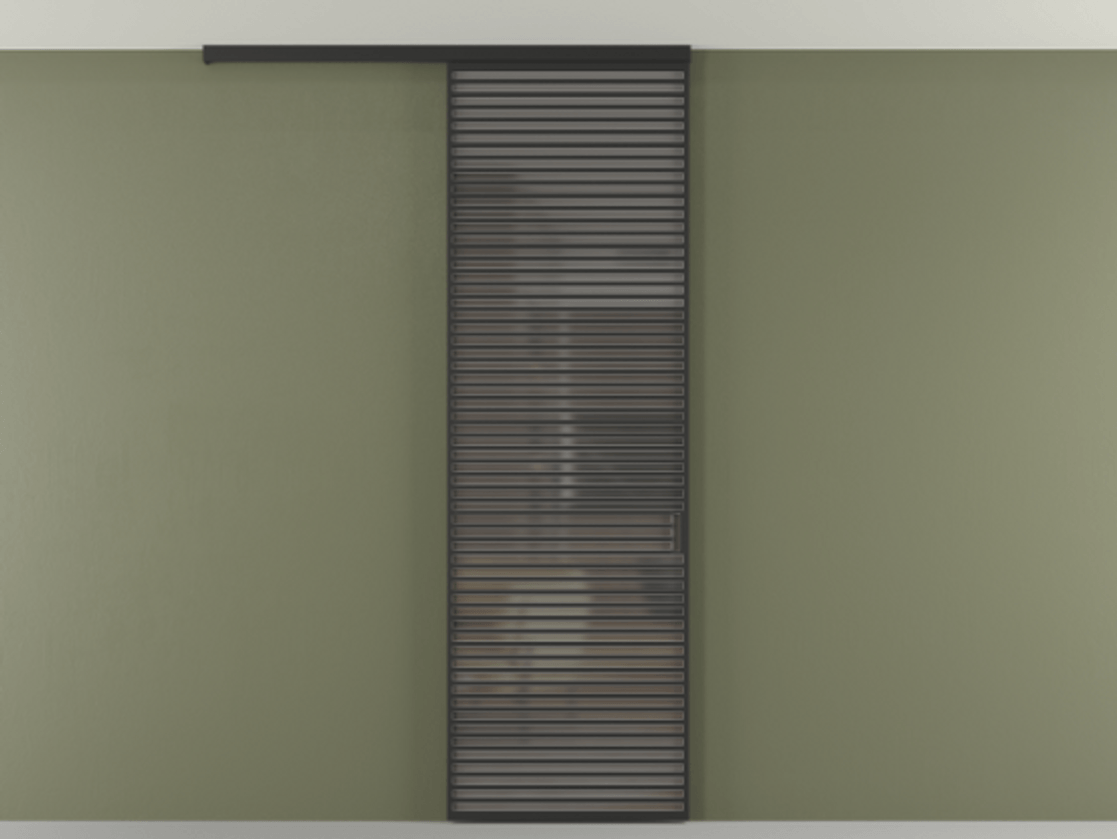 Перегородка Формато вдоль стены на потолок 1 створка АЛПР 040.07 Алюминий Черный Сатинированное серое стекло, триплекс Цена 1286410 ₸ | Volhovec