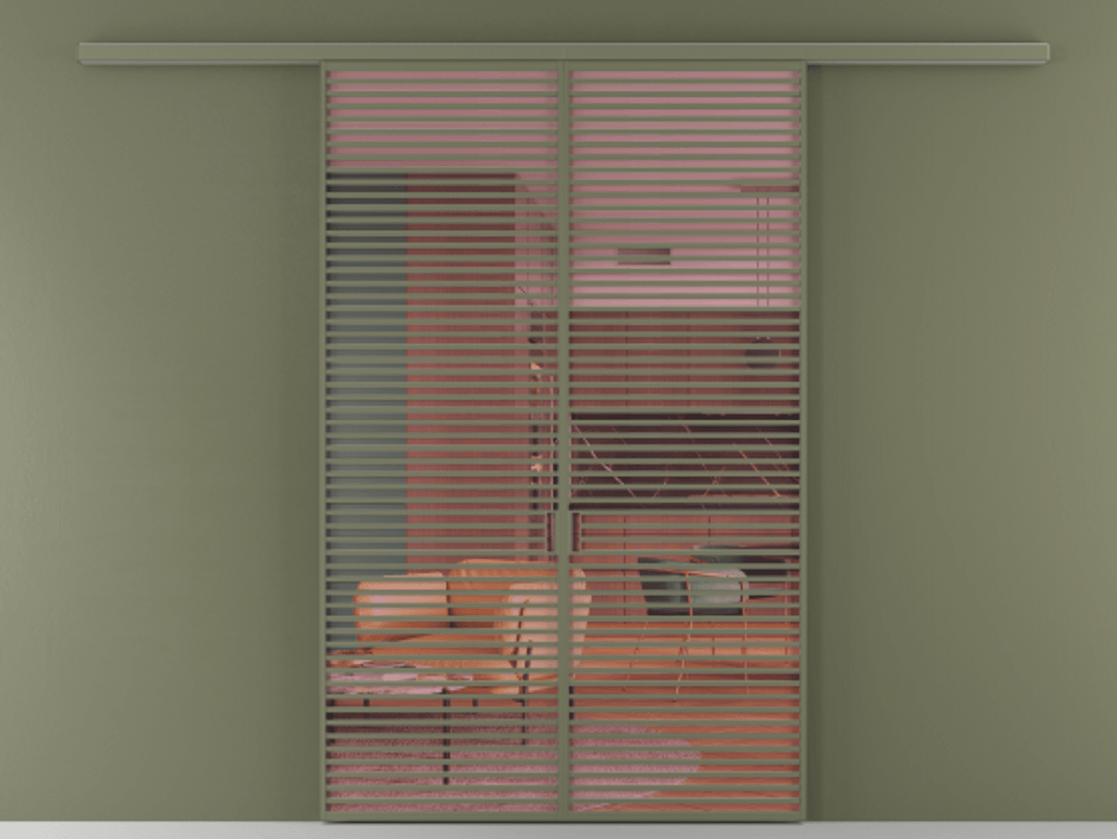 Перегородка Формато вдоль стены 2 створки АЛПР 040.07 Алюминий оливковый тёмный Прозрачное розовое стекло, триплекс Цена 2588922 ₸ | Volhovec