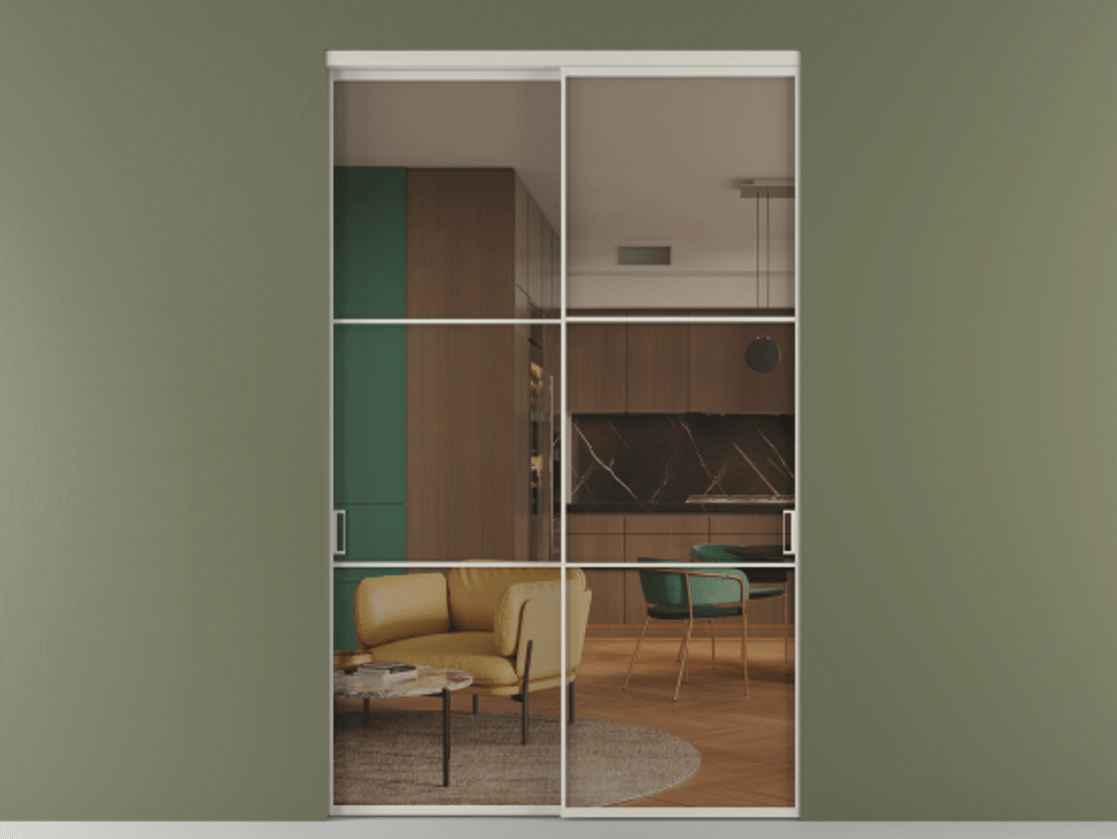 Перегородка Формато внутри проёма 2 створки АЛПР 040.03 Алюминий тёплый серый Прозрачное бронзовое стекло, триплекс Цена 3211110 ₸  | Volhovec