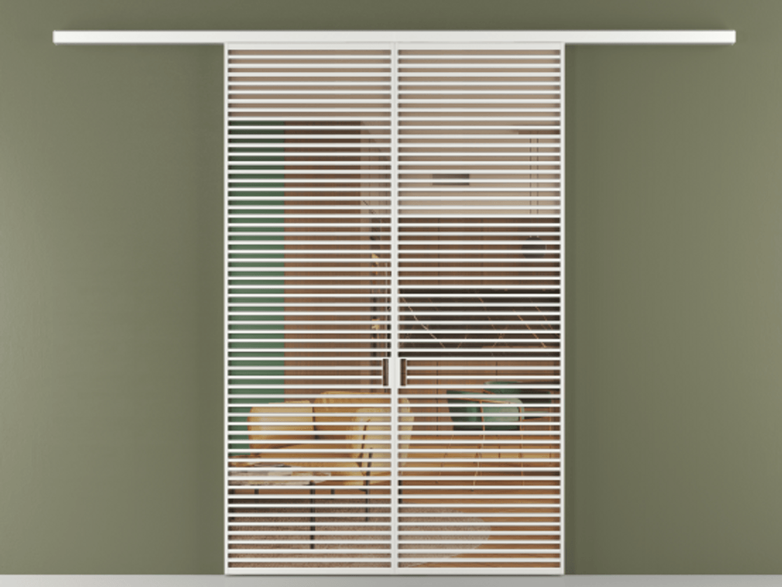 Перегородка Формато вдоль стены 2 створки АЛПР 040.07 Алюминий белоснежный Прозрачное оранжевое стекло, триплекс Цена 2588922 ₸ | Volhovec