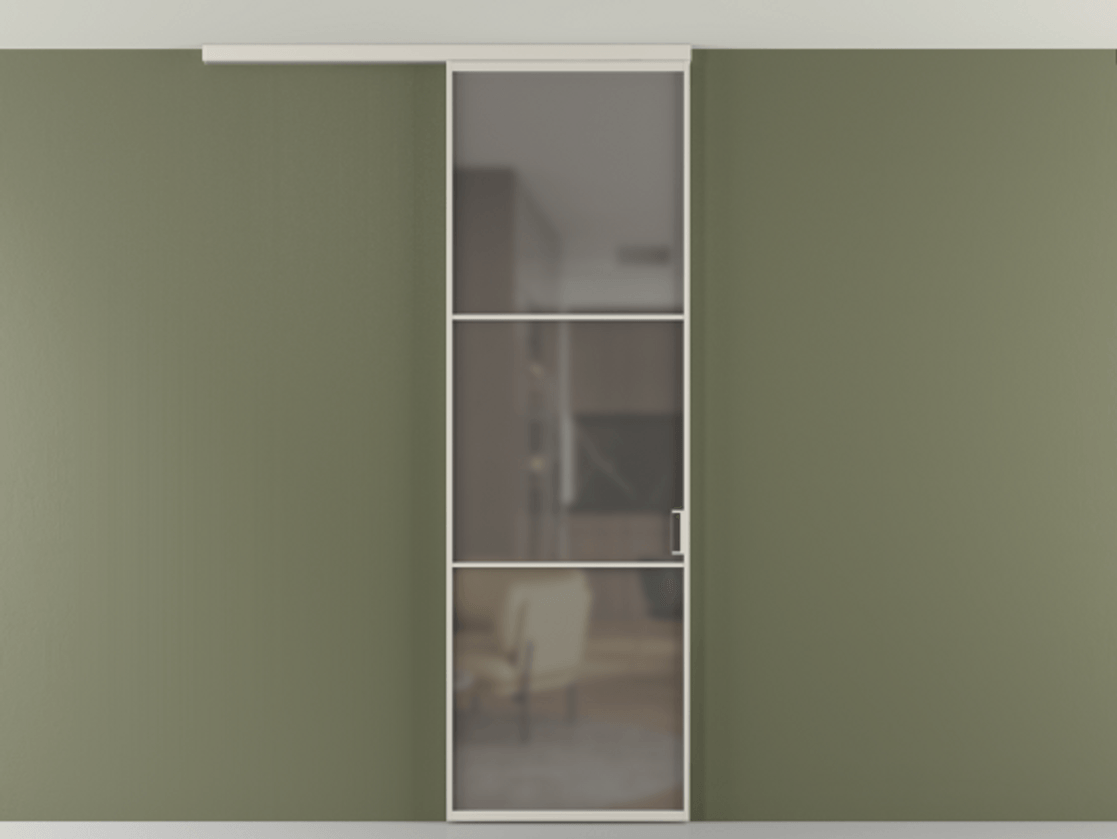 Перегородка Формато вдоль стены на потолок 1 створка АЛПР 040.03 Алюминий облачно-серый Сатинированное серое стекло, триплекс Цена 763469 ₸ | Volhovec