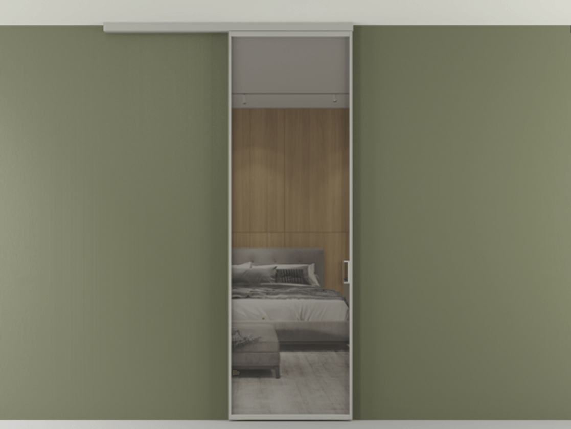 Перегородка Formato вдоль стены на потолок 1 створка АЛПР 040.01 Алюминий нейтральный серый Рефлективное серое стекло "Стопсол", калёное Цена 903949 ₸ | Volhovec