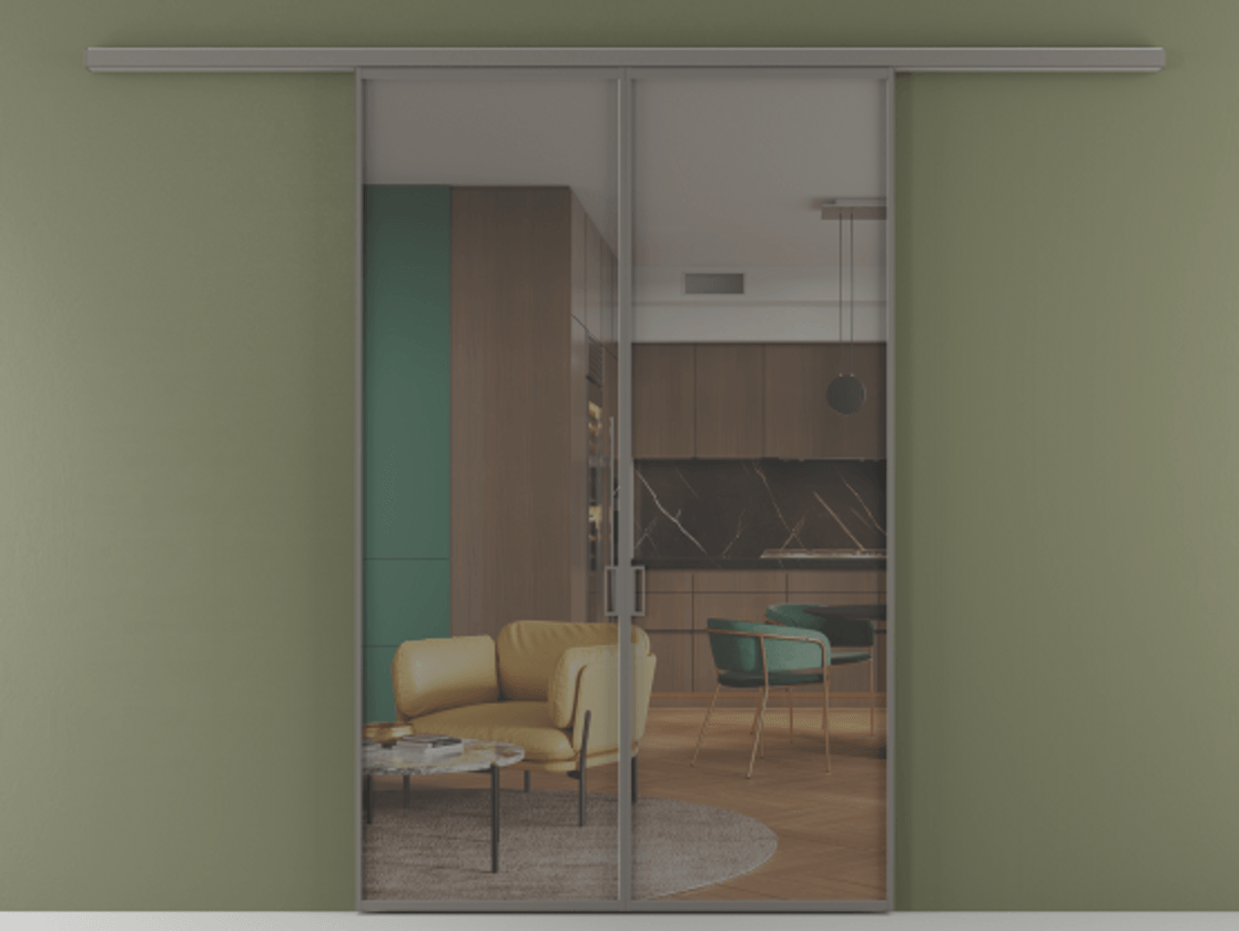 Перегородка Формато вдоль стены 2 створки АЛПР 040.01 Алюминий классический серый Прозрачное серое стекло, триплекс Цена 1416366 ₸ | Volhovec