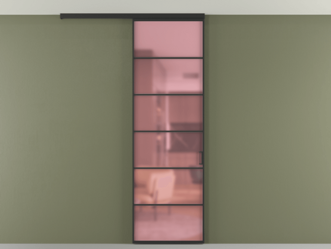 Перегородка Формато вдоль стены на потолок 1 створка АЛПР 040.04 Алюминий Черный Сатинированное розовое стекло, триплекс Цена 750651 ₸ | Volhovec