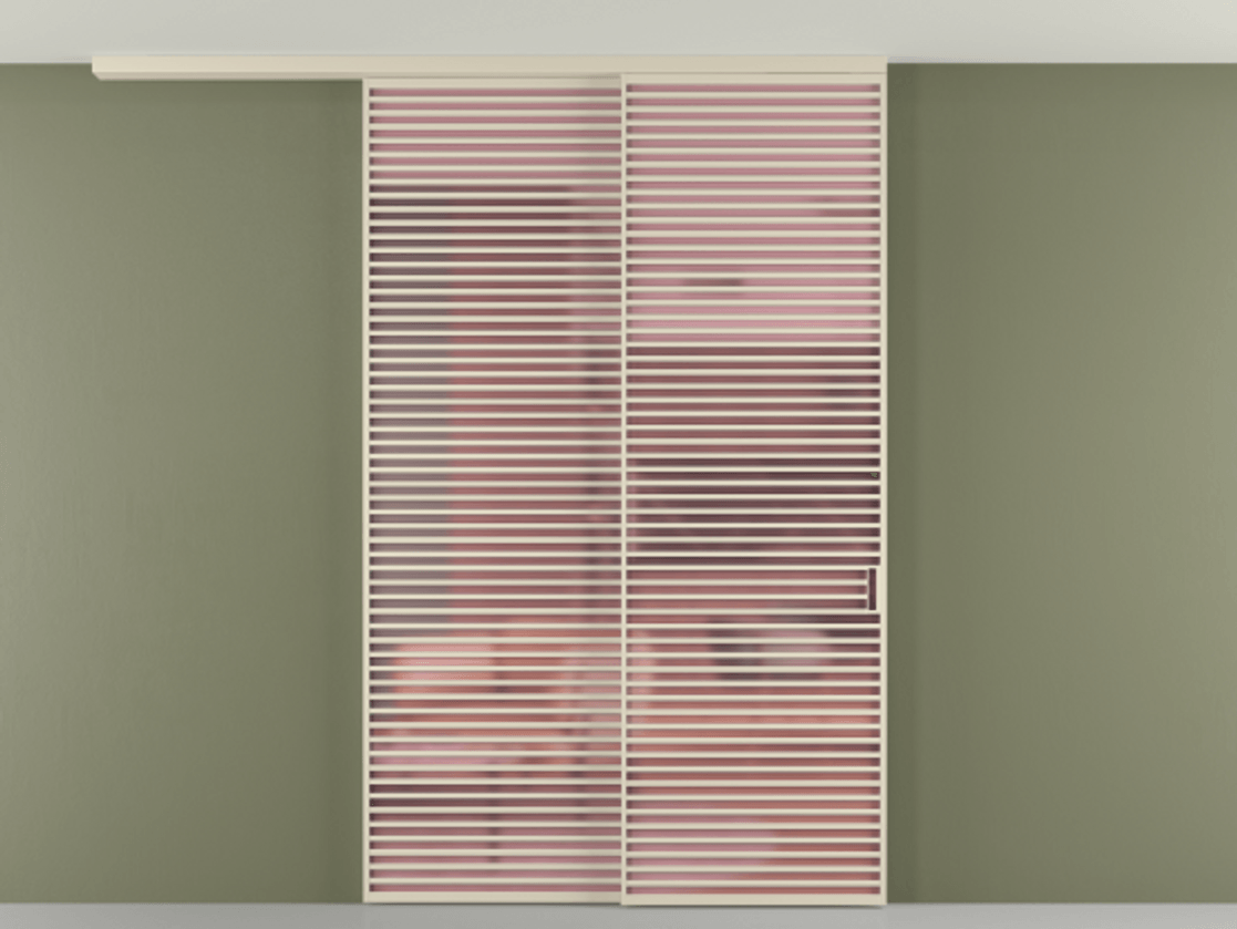 Перегородка Formato вдоль стены на потолок 2 створки с синхронным механизмом АЛПР 040.07 Алюминий бежево-серый Сатинированное розовое стекло, триплекс Цена 3286100 ₸ | Volhovec