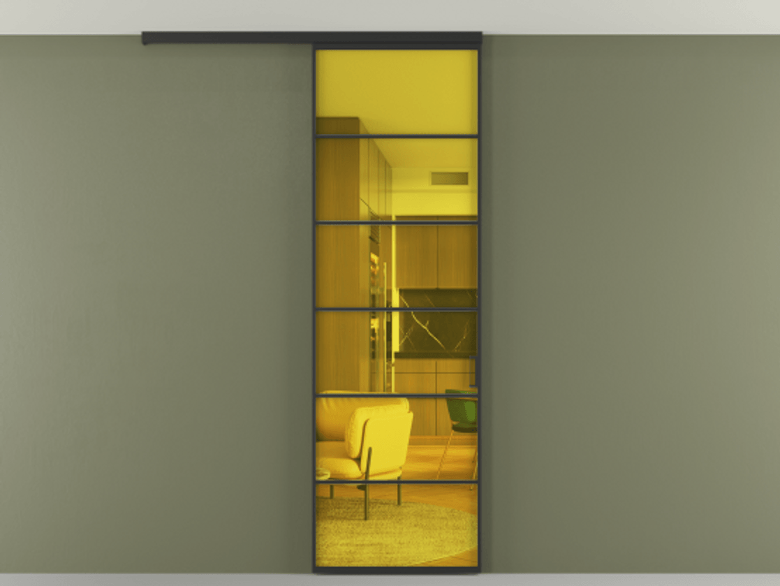 Перегородка Formato вдоль стены на потолок одностворчатая #VENDORCODE# #FURNISH# #GLASS# Цена #PRICE# #CURRENCY# | Volhovec