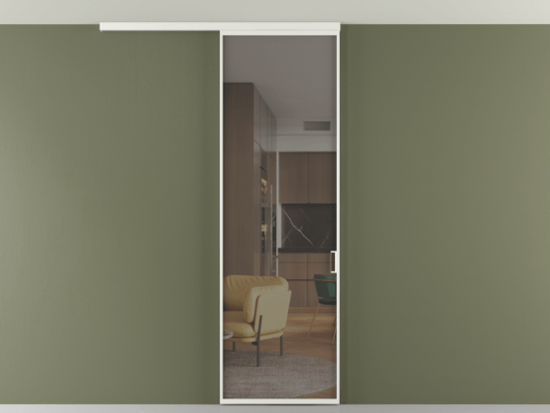 Перегородка Формато вдоль стены на потолок 1 створка АЛПР 040.01 Алюминий светло-серый Прозрачное серое стекло, триплекс Цена 698567 ₸ | Volhovec