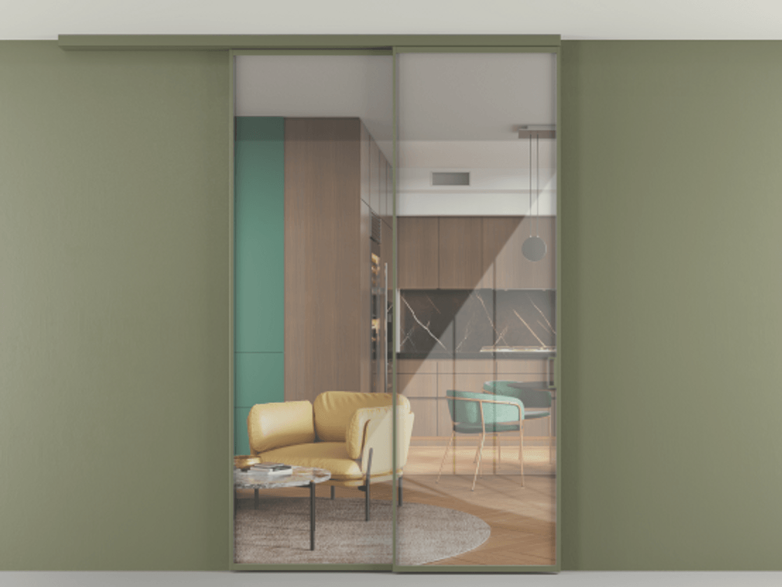 Перегородка Формато вдоль стены на потолок 2 створки с синхронным механизмом АЛПР 040.01 Алюминий оливковый тёмный Рефлективное прозрачное стекло "Стопсол", калёное. Цена 2126416 ₸ 1. Полотно 2 шт. (800/2100 мм)
2. Комплект установки раздвижной системы
3. Базовый комплект фурнитуры
4.Ручка Рондо. Фабрика дверей Волховец 8 (800) 551 43 19 Перегородка Формато вдоль стены на потолок 2 створки с синхронным механизмом АЛПР 040.01 Алюминий оливковый тёмный Рефлективное прозрачное стекло "Стопсол", калёное Цена 2126416 ₸ | Volhovec