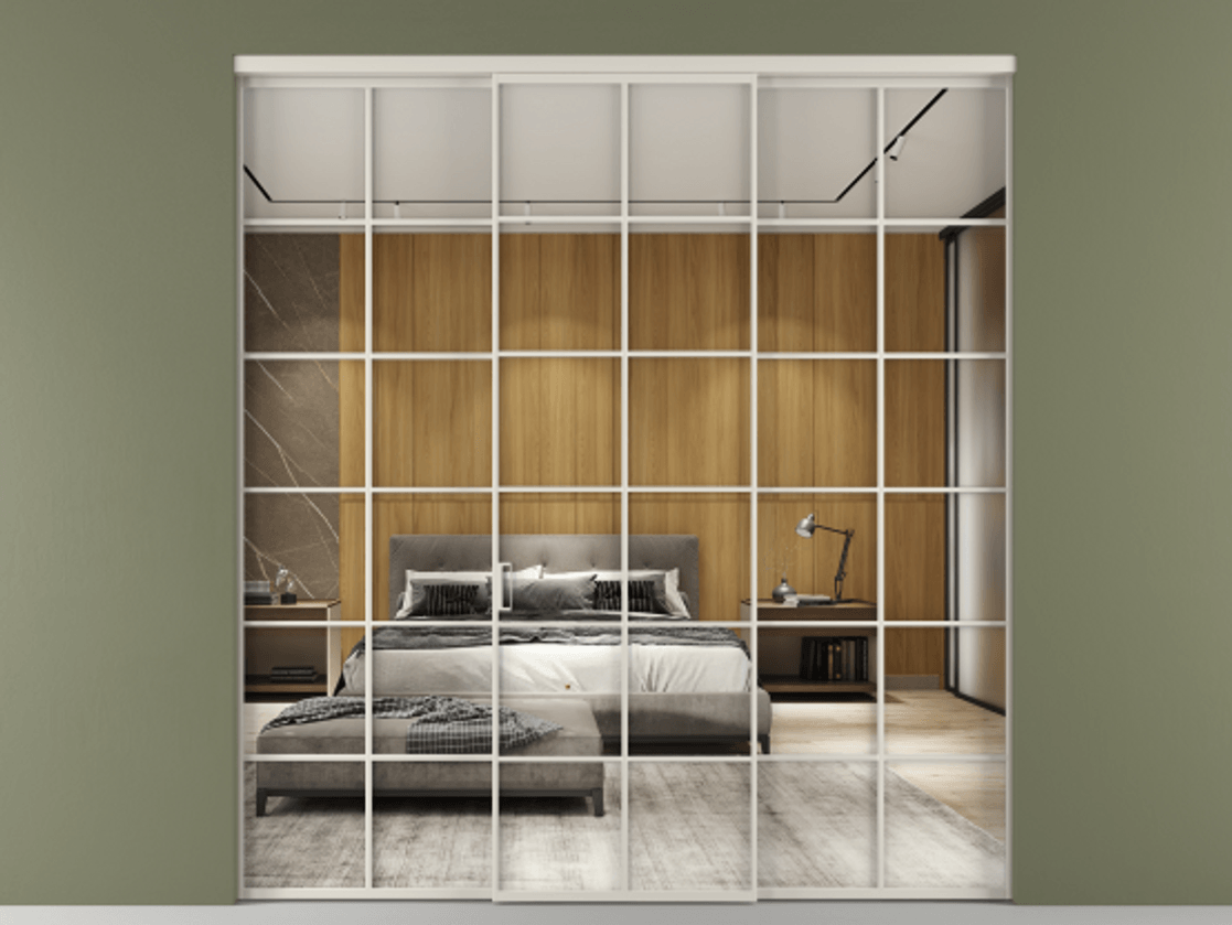 Перегородка Formato внутри проёма 3 створки АЛПР 040.05 Алюминий облачно-серый Двустороннее зеркало, триплекс , триплекс 6 мм Цена 1667700 ₸ | Volhovec