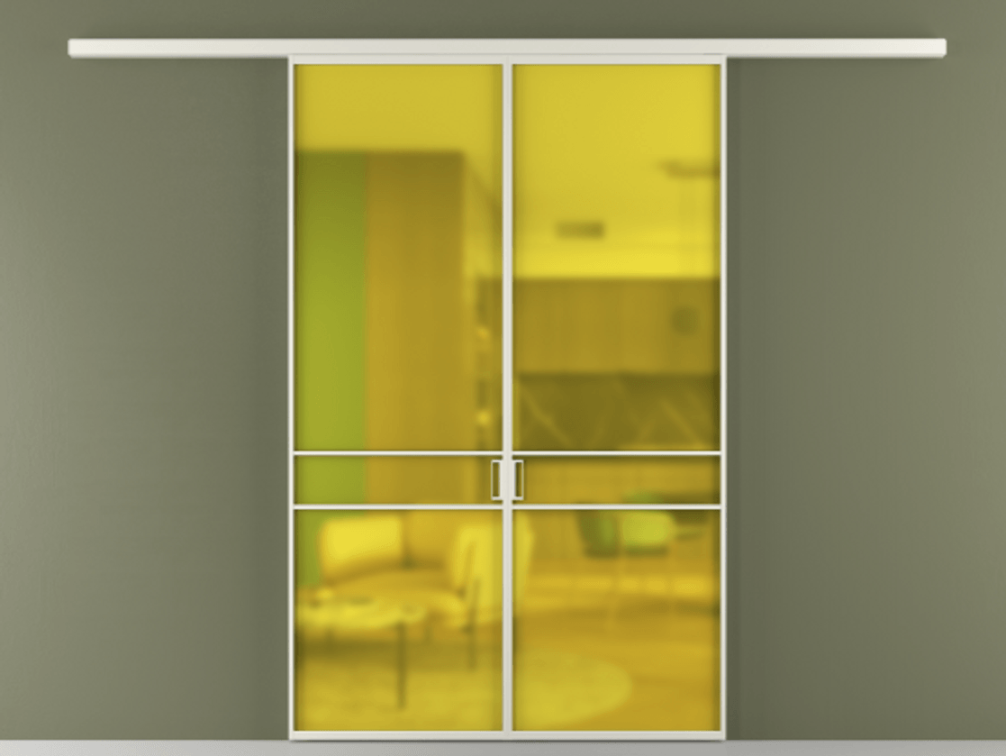 Перегородка Formato вдоль стены 2 створки АЛПР 040.02 Алюминий Белый Сатинированное жёлтое стекло, триплекс Цена 1395900 ₸ | Volhovec