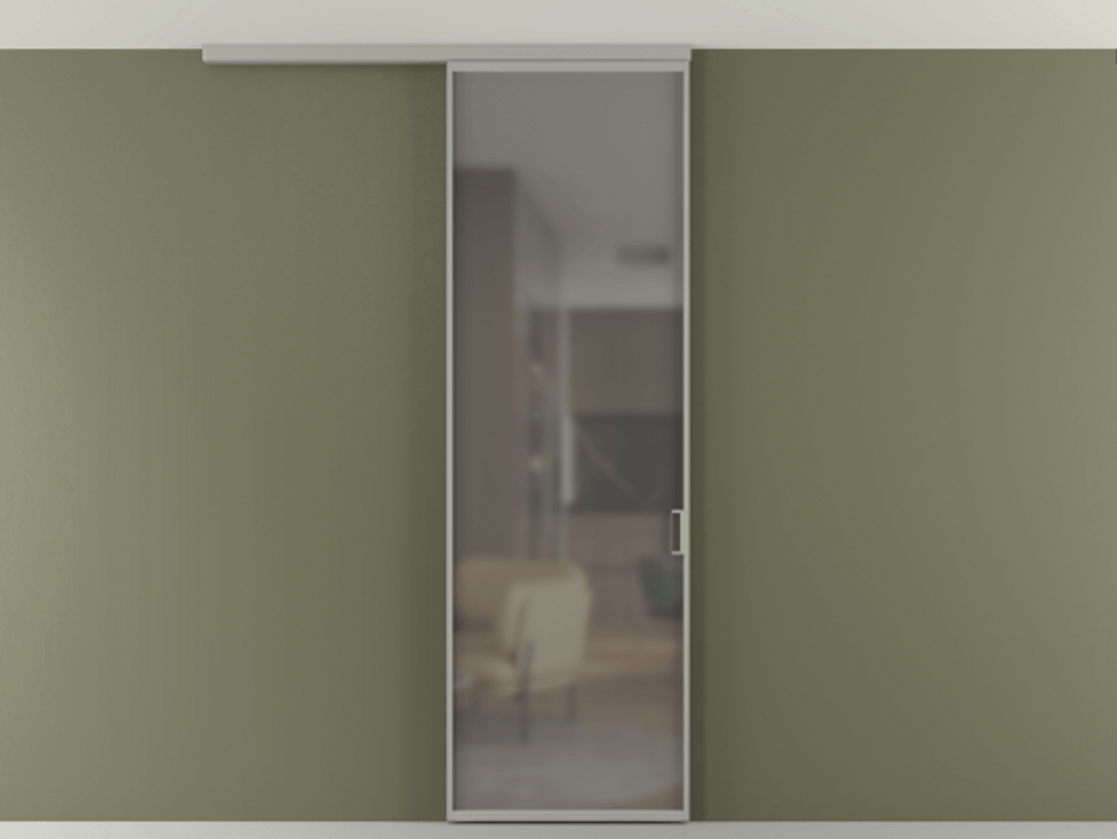 Перегородка Formato вдоль стены на потолок 1 створка АЛПР 040.01 Алюминий нейтральный серый Сатинированное серое стекло, триплекс Цена 698567 ₸ | Volhovec