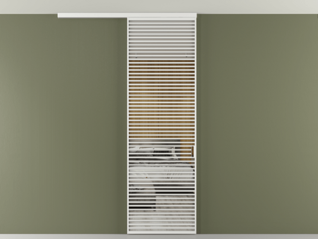 Перегородка Formato вдоль стены на потолок 1 створка АЛПР 040.07 Алюминий белоснежный Двустороннее зеркало, триплекс , триплекс 6 мм Цена 1343472 ₸ | Volhovec