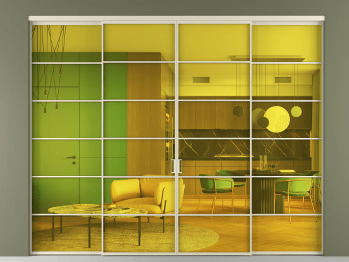 Дверь межкомнатная New Перегородка Formato внутри проёма четырёхстворчатая АЛПР 040.04 Алюминий бежево-серый Прозрачное жёлтое стекло, триплекс, 6мм Цена 2611200 1. Полотно 4 шт. (800/2100 мм)
2. Комплект установки раздвижной системы
3. Базовый комплект фурнитуры
4.Ручка RONDO. Фабрика дверей Волховец 8 (800) 551 43 19 Межкомнатная дверь New Перегородка Formato внутри проёма четырёхстворчатая АЛПР 040.04 Алюминий бежево-серый Прозрачное жёлтое стекло, триплекс, 6мм Цена 2611200 | Volhovec