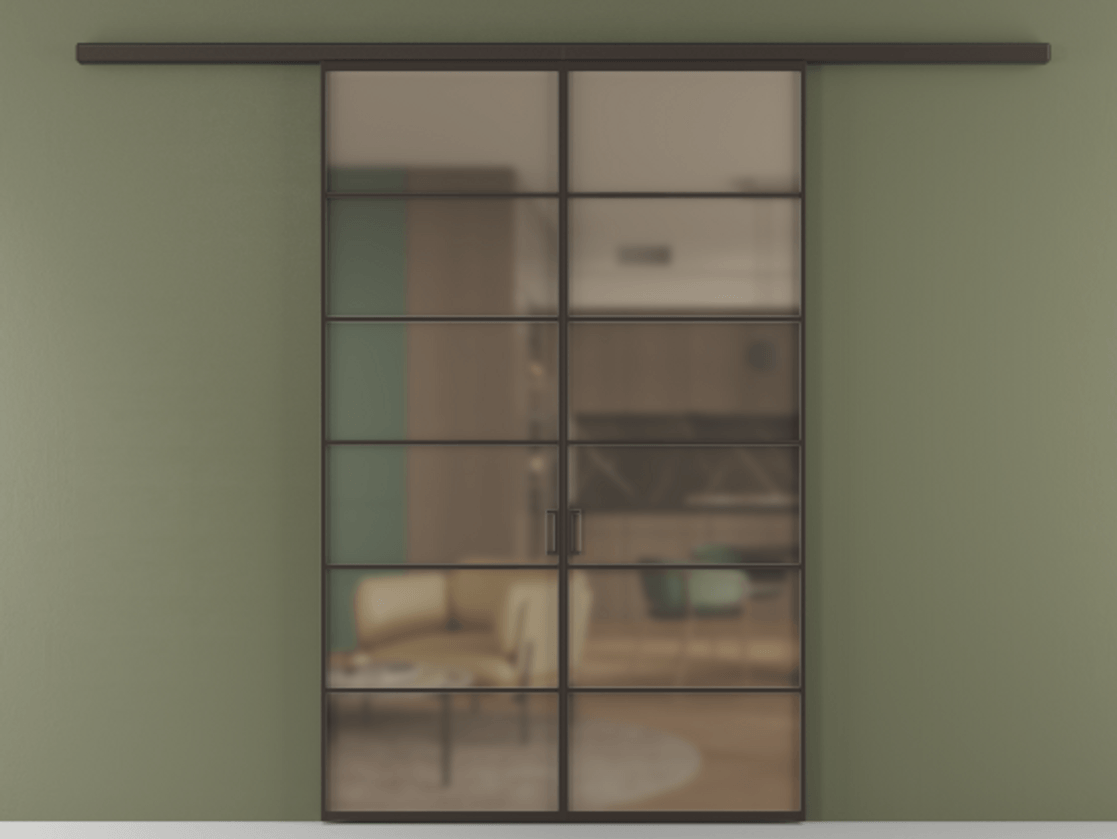 Перегородка Формато вдоль стены 2 створки АЛПР 040.04 Алюминий антрацит Сатинированное бронзовое стекло, триплекс Цена 1566054 ₸ | Volhovec