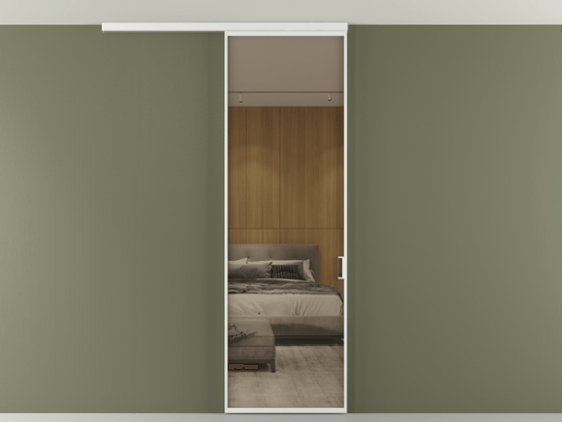 Перегородка Formato вдоль стены на потолок 1 створка АЛПР 040.01 Алюминий белоснежный Рефлективное бронзовое стекло "Stopsol", калёное Цена 746120 ₸ | Volhovec