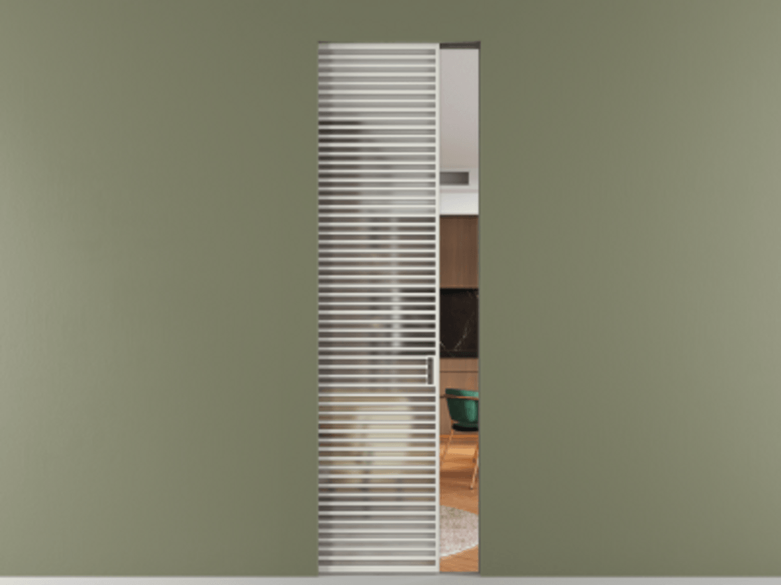 Перегородка Формато скрытый пенал 1 створка АЛПР 040.07 Алюминий серый Сатинированное стекло "Мателюкс Кристал Вижн", калёное, матовое, каленое 6 мм Цена 1815761 ₸ | Volhovec