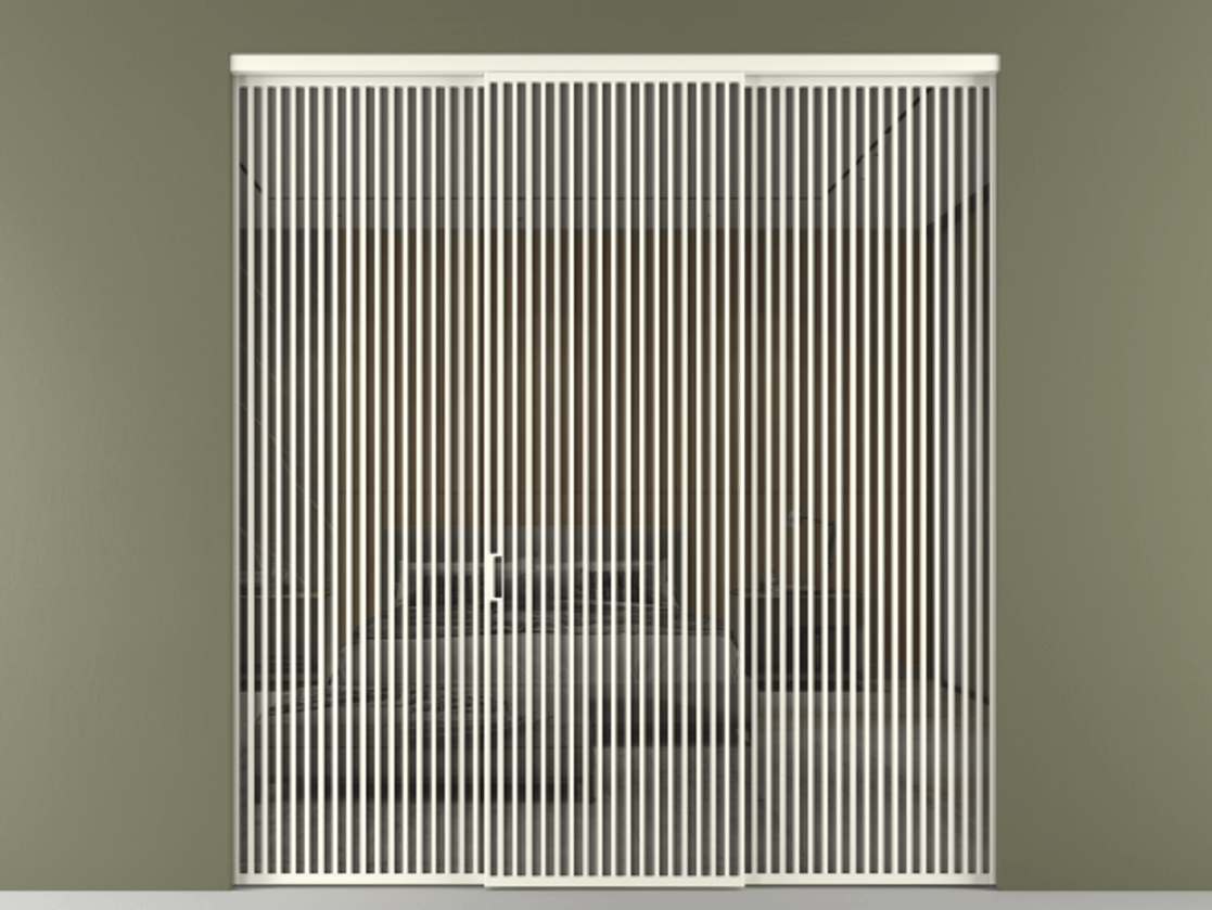 Перегородка Формато внутри проёма 3 створки АЛПР 040.06 Алюминий жемчужный Рефлективное серое стекло "Стопсол", калёное Цена 4623696 ₸ | Volhovec