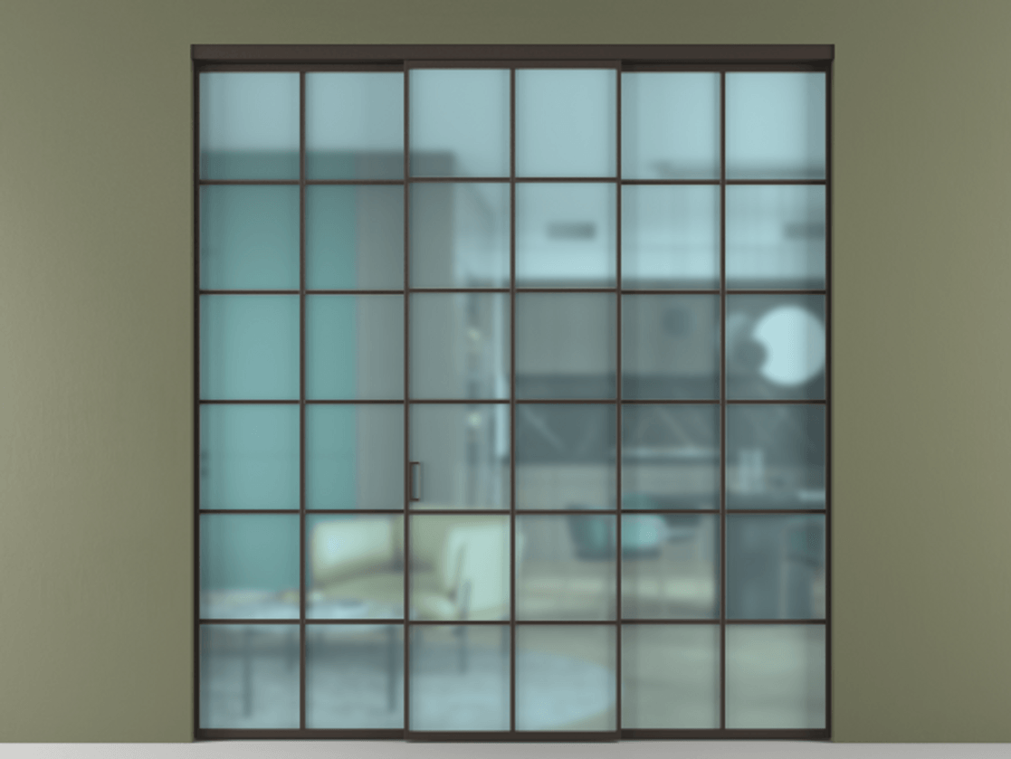 Перегородка Formato внутри проёма 3 створки АЛПР 040.05 Алюминий антрацит Сатинированное голубое стекло, триплекс Цена 1926477 ₸ | Volhovec