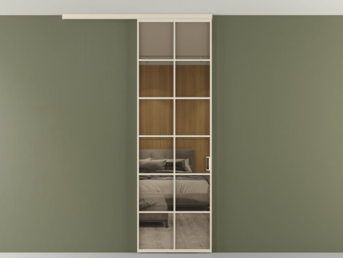 Перегородка Формато вдоль стены на потолок 1 створка АЛПР 040.05 Алюминий бежево-серый Рефлективное бронзовое стекло "Стопсол", калёное Цена 1013720 ₸ | Volhovec