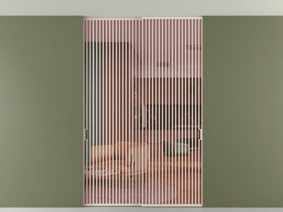 Перегородка Формато внутри проёма скрытое крепление в потолок 2 створки АЛПР 040.06 Алюминий бежево-серый Прозрачное розовое стекло, триплекс Цена 3098957 ₸ | Volhovec