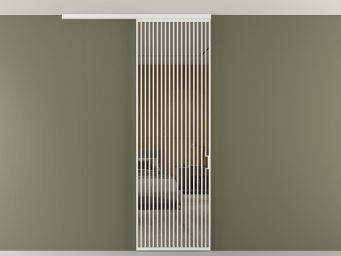 Перегородка Формато вдоль стены на потолок 1 створка АЛПР 040.06 Алюминий белоснежный Рефлективное бронзовое стекло "Стопсол", калёное Цена 1463828 ₸ | Volhovec