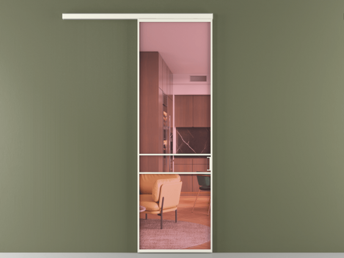 Перегородка Формато вдоль стены 1 створка АЛПР 040.02 Алюминий жемчужный Прозрачное розовое стекло, триплекс Цена 801965 ₸  | Volhovec